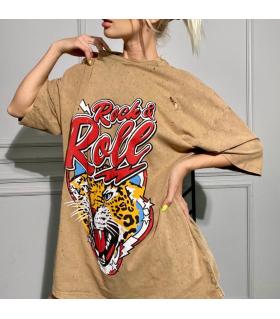 Oversize t-shirt με φθορές -ROCK&ROLL- PB22169CH